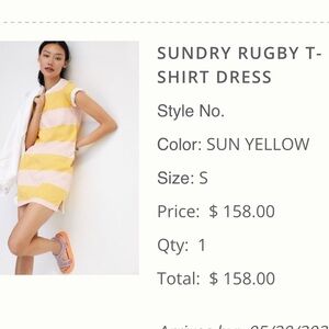 Sundry Rugby TShirt Dress, Size Small, Good Condition